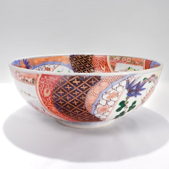 Antique Japanese Meiji Period Imari Porcelain Punch Bowl or Centerpiece For Sale - Image 4 of 12