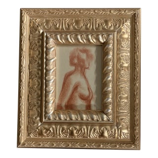 1940’s Abstract Female Nude Sepia Study Drawing Chunky Gold Frame For Sale