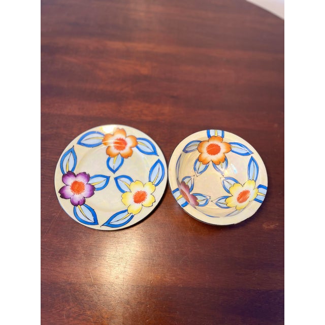 Vintage art deco bowl & saucer Mađe by Trico china in Nagoya, Japan. This has a luster iridescent finish which is...