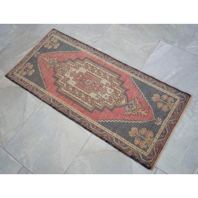 1970s Hand Knotted Small Turkish Rug Wool Door Mat Entry Decor - 21'' X 45'' For Sale - Image 9 of 12
