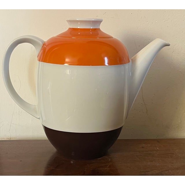 Mid-Century Modern Eschenbach Bavaria Mid-Century Modern Porcelain Teapot or Coffee Pot With Brown and Orange Stripes For Sale - Image 3 of 16