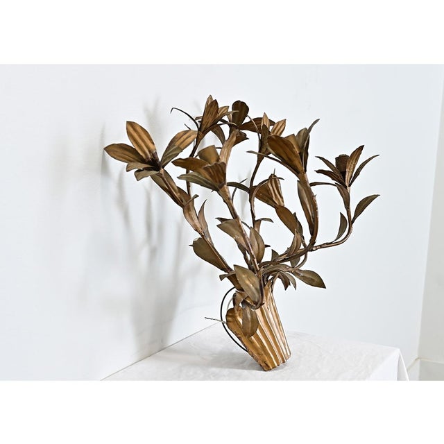 Mid 20th Century Vintage French Gilded Metal Basket of Flowers Wall Sconce For Sale - Image 5 of 12