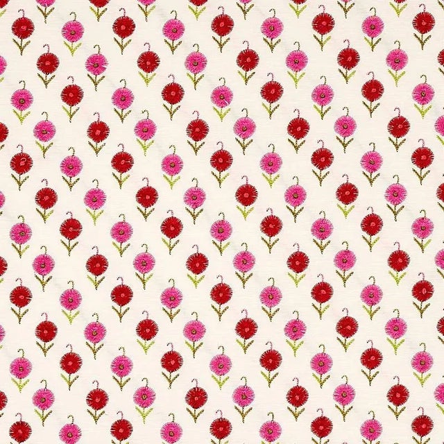 Schumacher Avodica Embroidery Fabric in Azalea For Sale