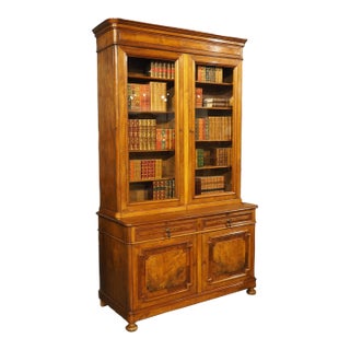 French Louis Philippe Style Walnut Bibliotheque Bookcase, Circa 1900s For Sale
