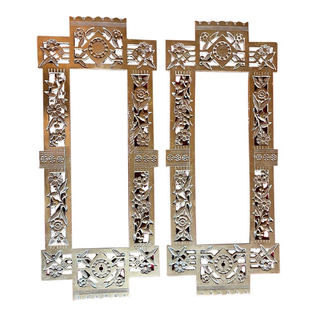 Antique 19th Century Aesthetic Movement Brass Architectural Grills or Picture Frames for Mirrors Dated 1883 - A Pair For Sale