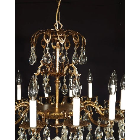 1950s 1950s Huge Vintage French Brass 12 Arm 12 Light Cut Lead Crystal Chandelier For Sale - Image 5 of 7