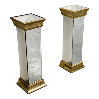 Vintage Mirrored Pedestals in Gilt Finish from Deknudt, Belgium, 1980s, Set of 2 For Sale