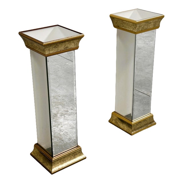 Vintage Mirrored Pedestals in Gilt Finish from Deknudt, Belgium, 1980s, Set of 2 For Sale