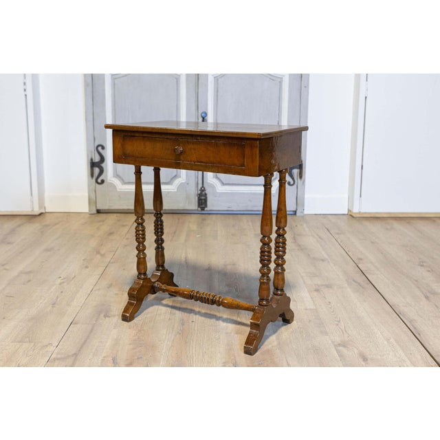 Wood Italian 19th Century Walnut Side Table with Inlaid Banding and Turned Legs For Sale - Image 7 of 12