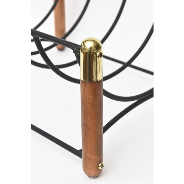 Metal Vintage Wood, Iron and Brass Magazine or Fireplace Log Rack Mid Century Modern For Sale - Image 7 of 10