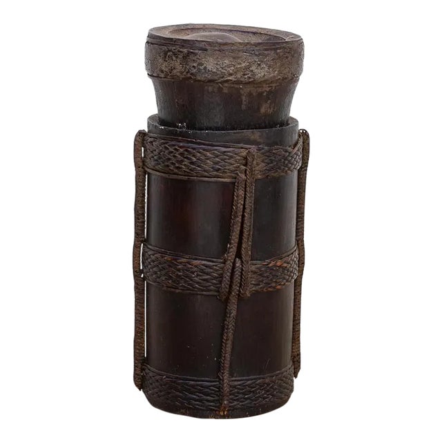 Rare Antique Nepalese Bamboo Container For Sale