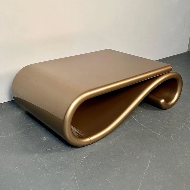 Plastic Mid-Century Modern Organic Coffee Cocktail Table Gold Metallic Fiberglass 1980s For Sale - Image 7 of 13