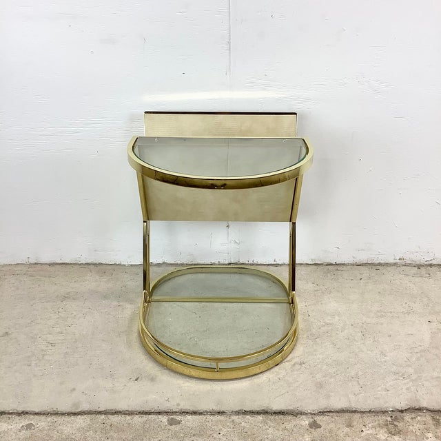 Pace Collection Vintage Hollywood Regency Brass & Glass Magazine Rack Side Table For Sale - Image 4 of 18