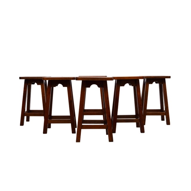 Brutalist Oak Stools, Holland, 1970s, Set of 6 For Sale - Image 4 of 9
