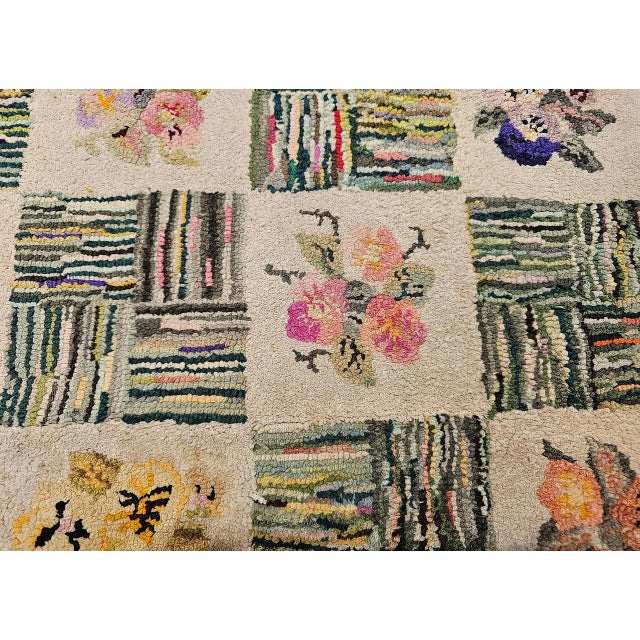 Vintage American Hand Hooked Rug, Block Design, Folk Art Tapestry, 2x3 For Sale - Image 11 of 13