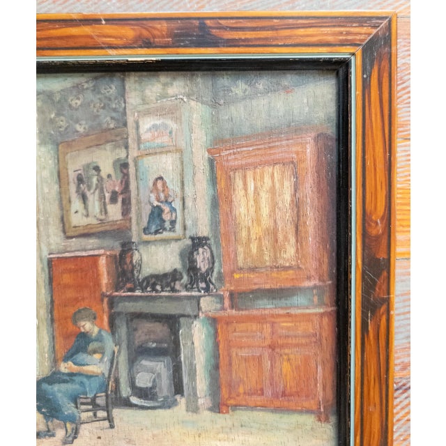 Early 20th Century Early 20th Century Oil on Wood Panel Painting of Mother and Child in an Interior Scene For Sale - Image 5 of 12