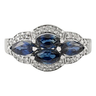 Certified 1.62 Ct Blue Sapphire & Diamond Art Deco Ring Size 7 in 14k Gold For Sale
