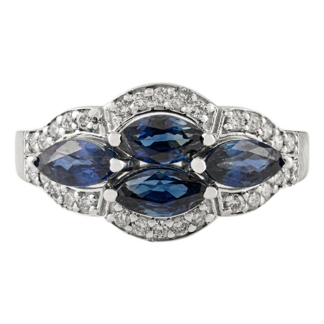 Certified 1.62 Ct Blue Sapphire & Diamond Art Deco Ring Size 7 in 14k Gold For Sale