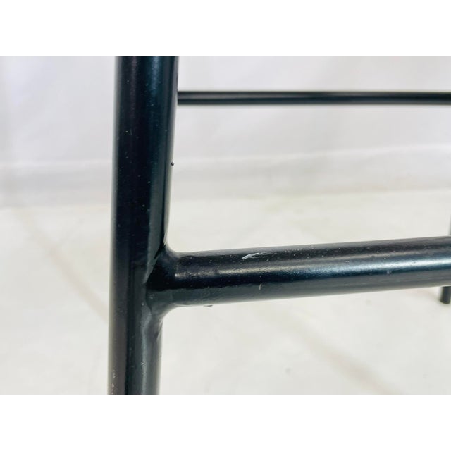 Set of Three Woven Water Hyacinth and Black Metal Frame Barstools For Sale - Image 12 of 12