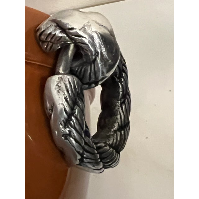 Metal Ceramic Salad Serving Bowl Set With Silver Accents - 3 Pieces For Sale - Image 7 of 11