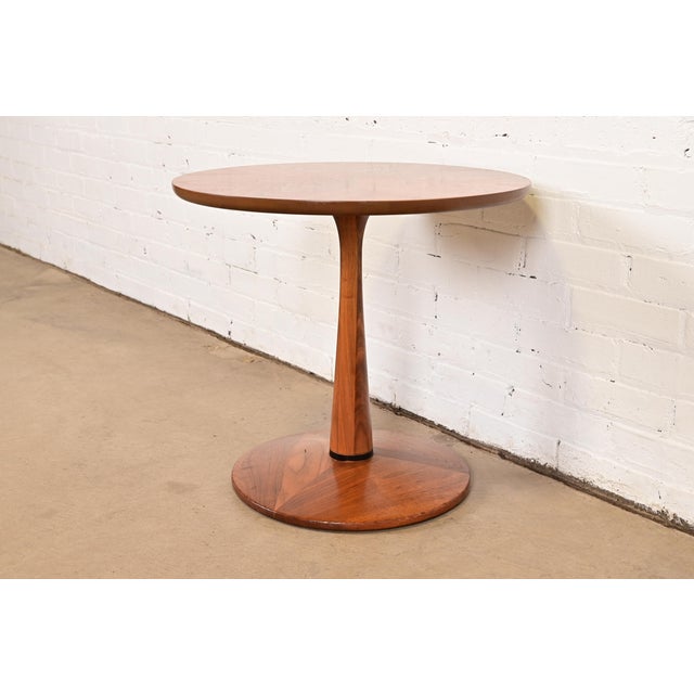 Mid-Century Modern Kipp Stewart for Drexel Declaration Sculpted Walnut Pedestal Side Table, Circa 1960s For Sale - Image 3 of 8