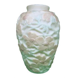 Early 20th Century Art Deco Phoenix Consolidated Glass Tri-Color Dogwood Flowers on Satin Custard Design