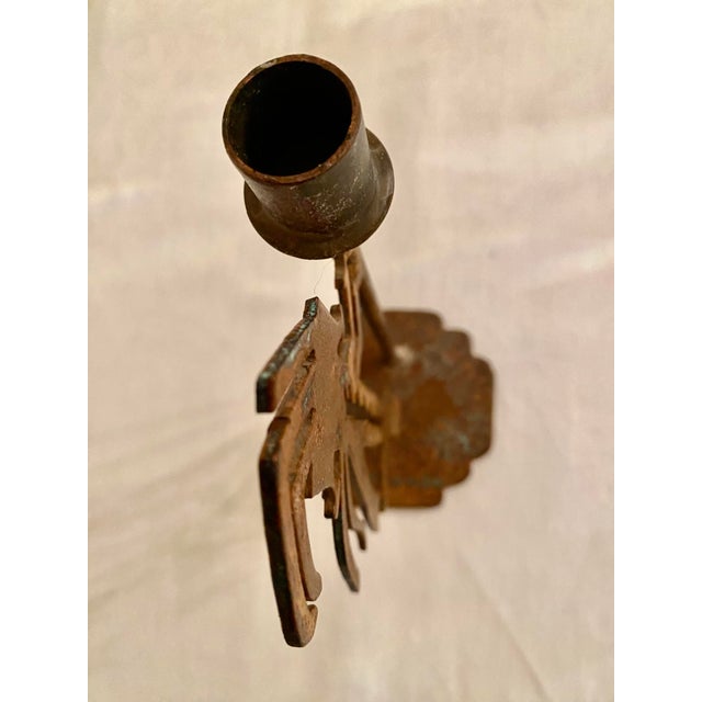 Vintage Native American Tribal Deity Figure Kokopelli Signed Sculptural Patina Metal Candle Holder For Sale In Denver - Image 6 of 14