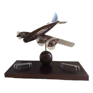 Art Deco Rosewood Wooden Desk Airplane Model, 1940s For Sale