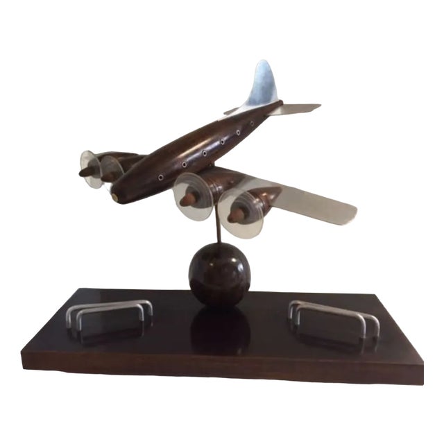 Art Deco Rosewood Wooden Desk Airplane Model, 1940s For Sale