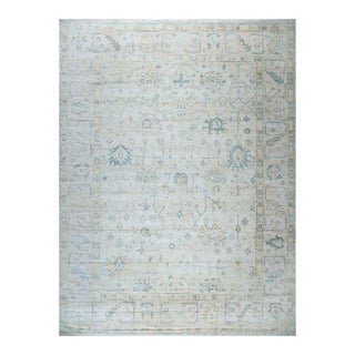 9x12 Ivory Hand-Knotted Silk Faded Floral Medallion Traditional Carpet Rug For Sale