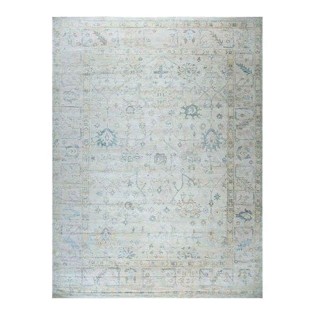 9x12 Ivory Hand-Knotted Silk Faded Floral Medallion Traditional Carpet Rug For Sale