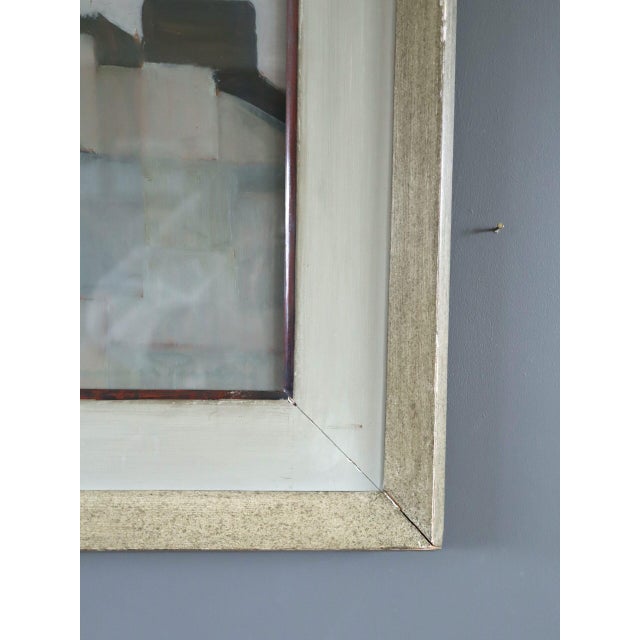 Paint Mid-Century Modern 'Windmill on the Hill' Vintage Minimalist Original Landscape Oil Painting, Framed For Sale - Image 7 of 8