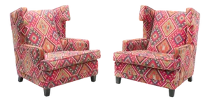 Set of Wingback Armchairs in Kilim Upholstery, 1990s