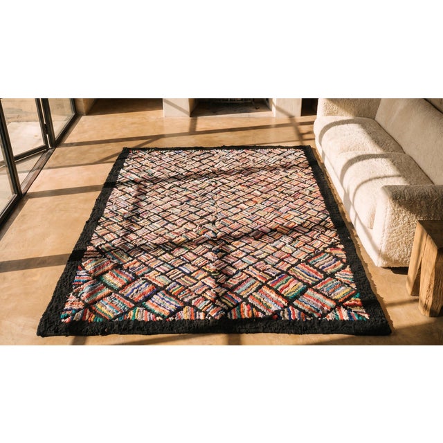 1930s Multicolor Diamond Folk Art Antique American Hooked Rug 6'4" X 10'0" Wool Carpet For Sale - Image 9 of 9