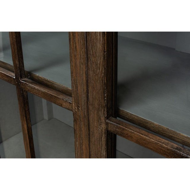 Brown Traditional Pine Bookcase - Arched Glass Doors For Sale - Image 8 of 10