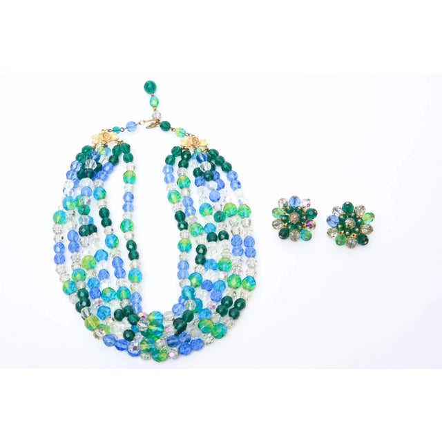 This is part of Chairish’s Costume Jewelry assortment. The colors of the sea in alternating glass beads of blues and...