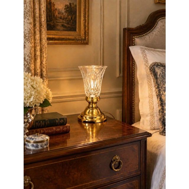 Metal Vintage Cut Glass Portable Table Lamp Brass For Sale - Image 7 of 7