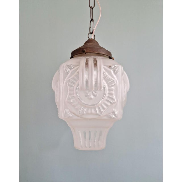 Art Deco Pendant Light in Frosted Clear Glass, 1930s For Sale - Image 12 of 15