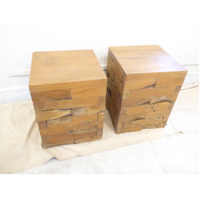 Weathered Teakwood tables, 18"H x 14"Square.