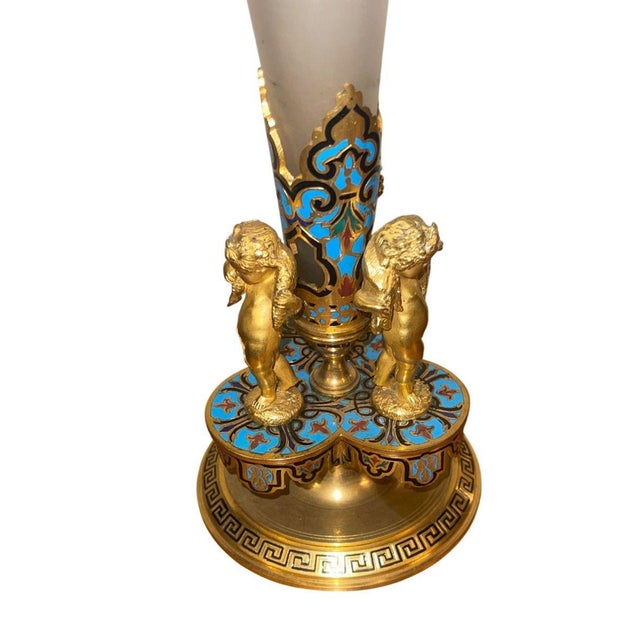 Late 19th Century French Champlevé Enamel and Gilt Bronze Mounted Glass Vase For Sale - Image 4 of 9