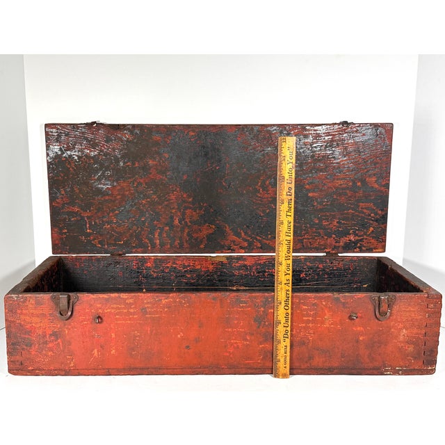 Early 20th Century Farmhouse Red Dovetail Trunk Box For Sale - Image 15 of 17