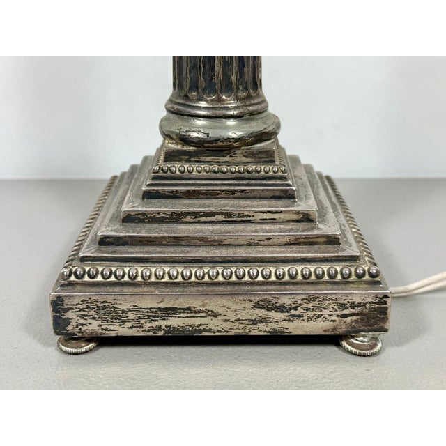 Monumental 1875 Sheffield Sterling Silver & Cut Glass Corinthian Banquet Lamp For Sale - Image 16 of 18