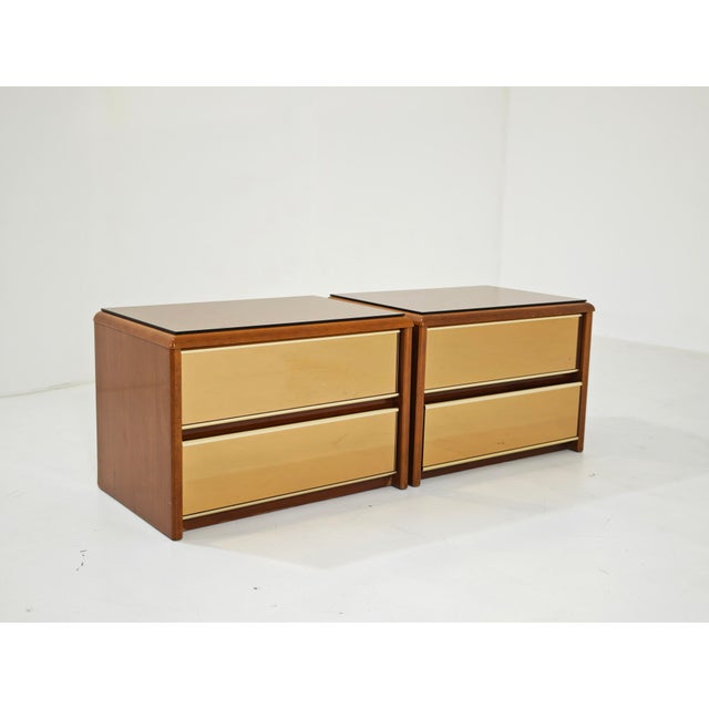 Vintage Bedside Tables in Wood and Bronzed Mirrored Glass, 1970s, Set of 2 For Sale - Image 14 of 18