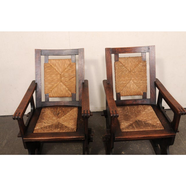 Mid 20th Century Spanish Wood & Hand-Rush Arm Chairs For Sale - Image 9 of 10
