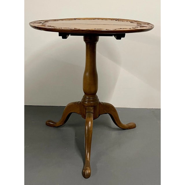19th Century American Pie Crust Table, Tilt Top, Solid Wood Carved. For Sale - Image 4 of 12
