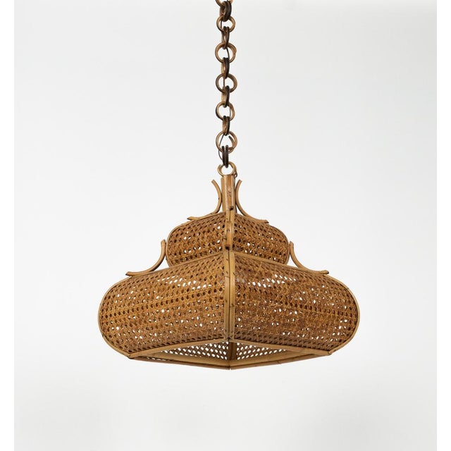 Mid-Century Modern French Riviera Rattan and Wicker Pendant Light, 1960s For Sale - Image 6 of 16