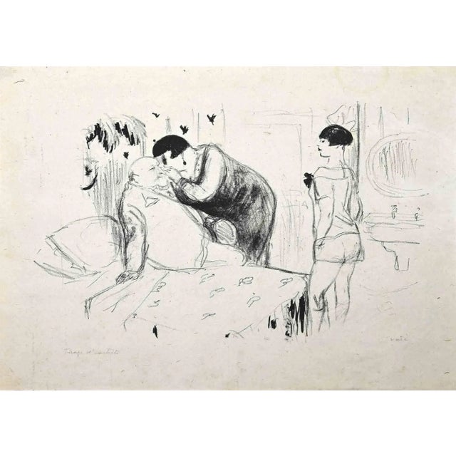 An Unexpected Visit is an original litograph realized by Marcel Vertés in 1920. Good condition for this artist's proof on...