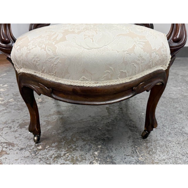 Victorian Rococo Revival Carved Wood Balloon Back Armchair For Sale - Image 9 of 12