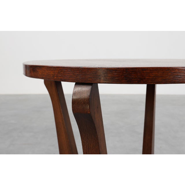 Brown Art Deco Oak Side Table with Sculptural Base and Geometric Top, 1920 For Sale - Image 8 of 11