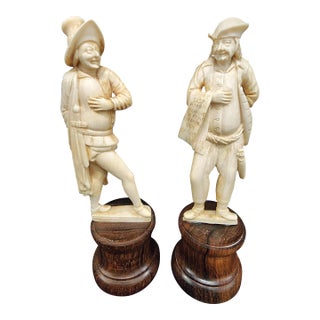 Antique Mid 19th Century European Carved Ivory Male Figurines, Pair For Sale